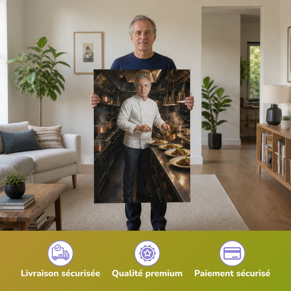  – Mann hält das gedruckte Poster
