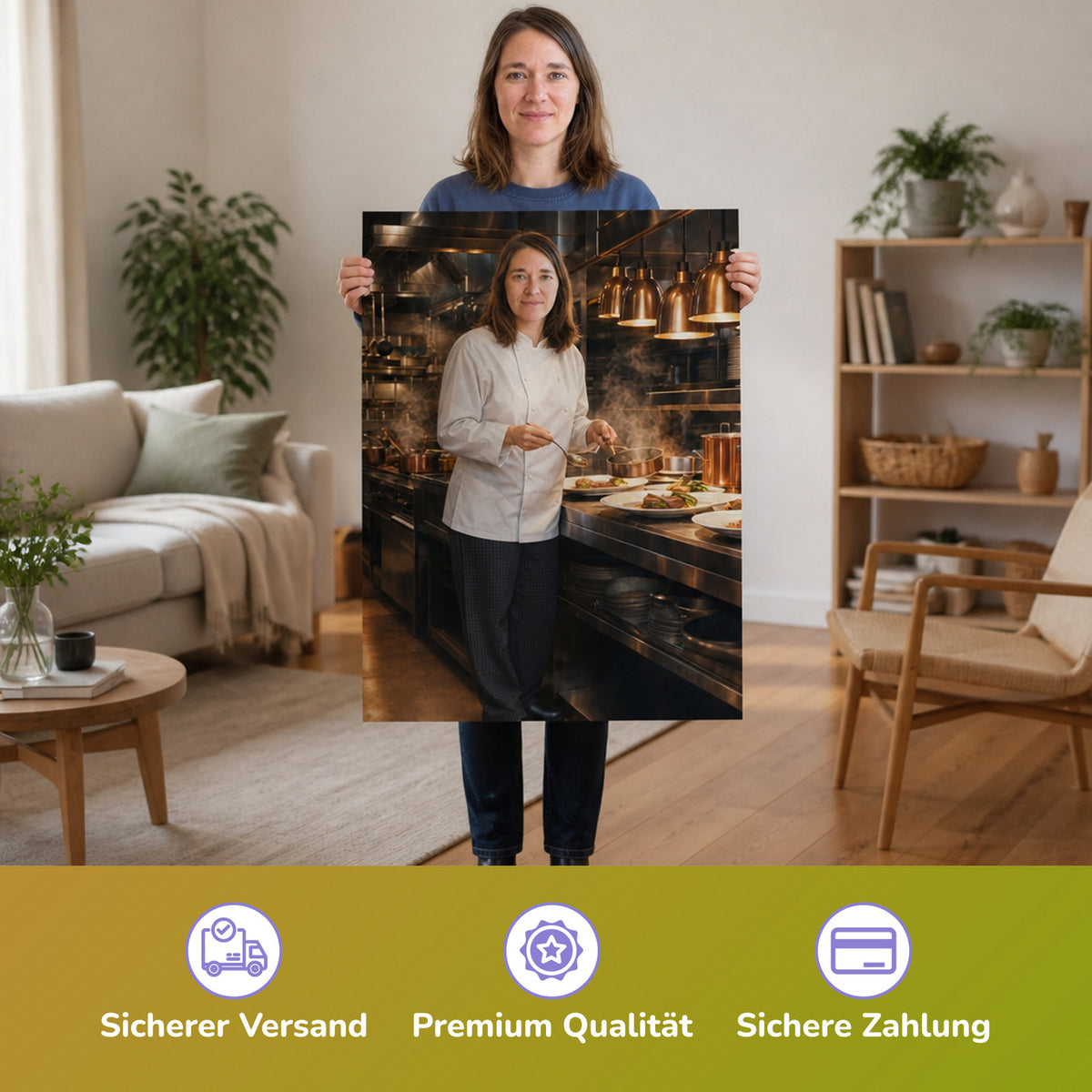  – Frau hält das gedruckte Poster
