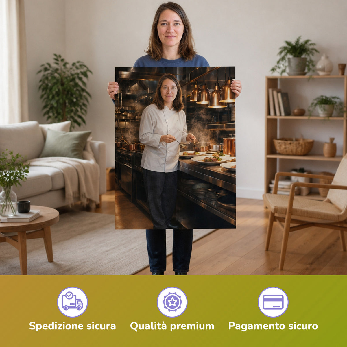 – Frau hält das gedruckte Poster