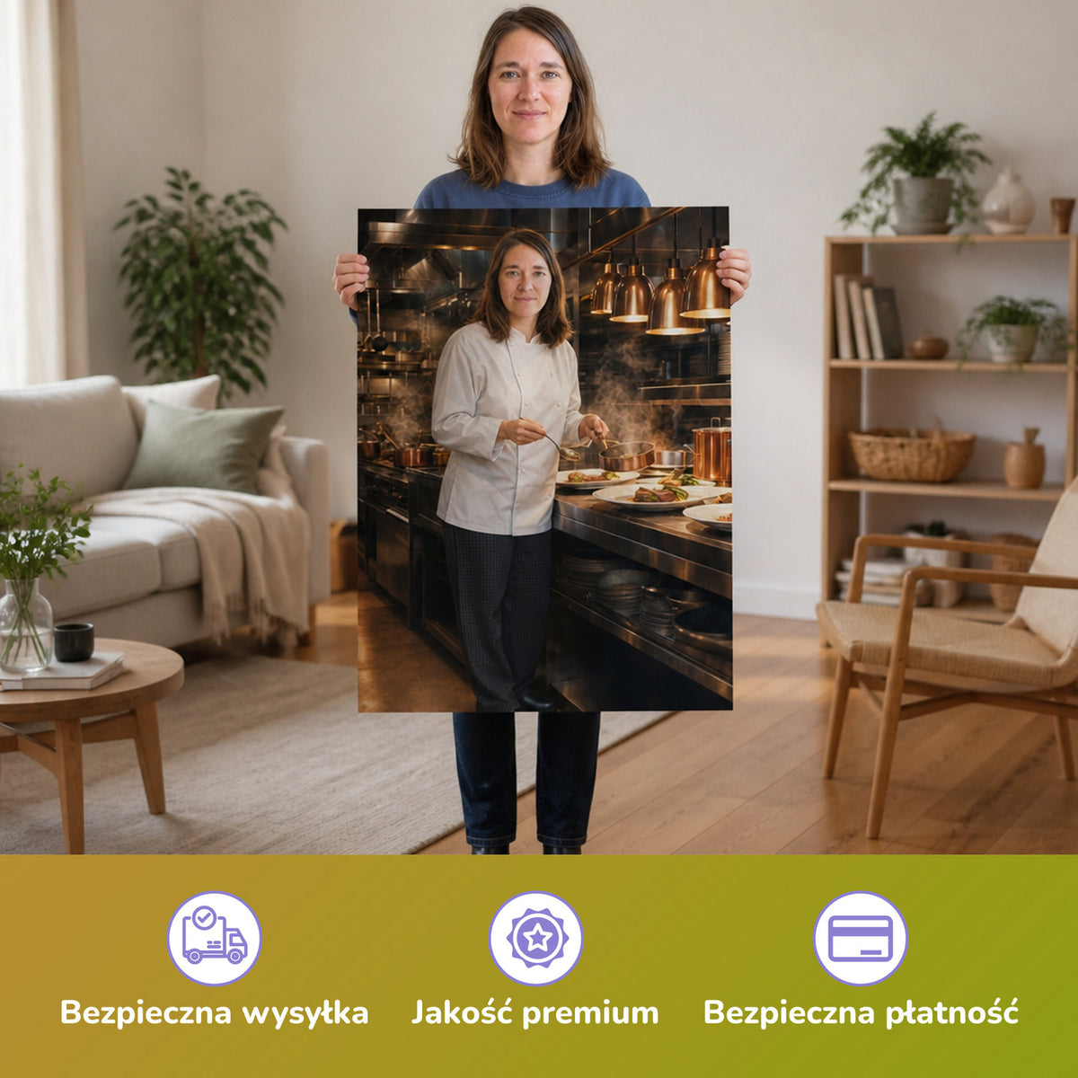 – kobieta trzymająca wydrukowany plakat