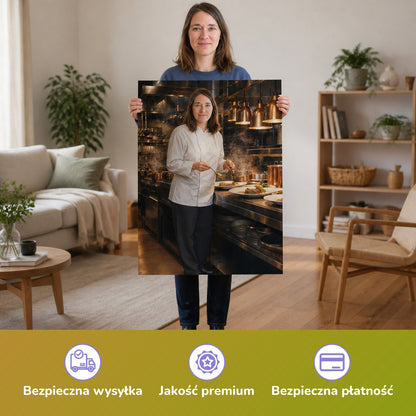  – Frau hält das gedruckte Poster