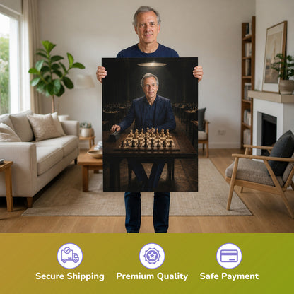  – Mann hält das gedruckte Poster