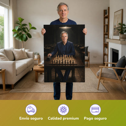 – Mann hält das gedruckte Poster