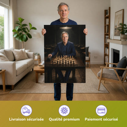  – Mann hält das gedruckte Poster