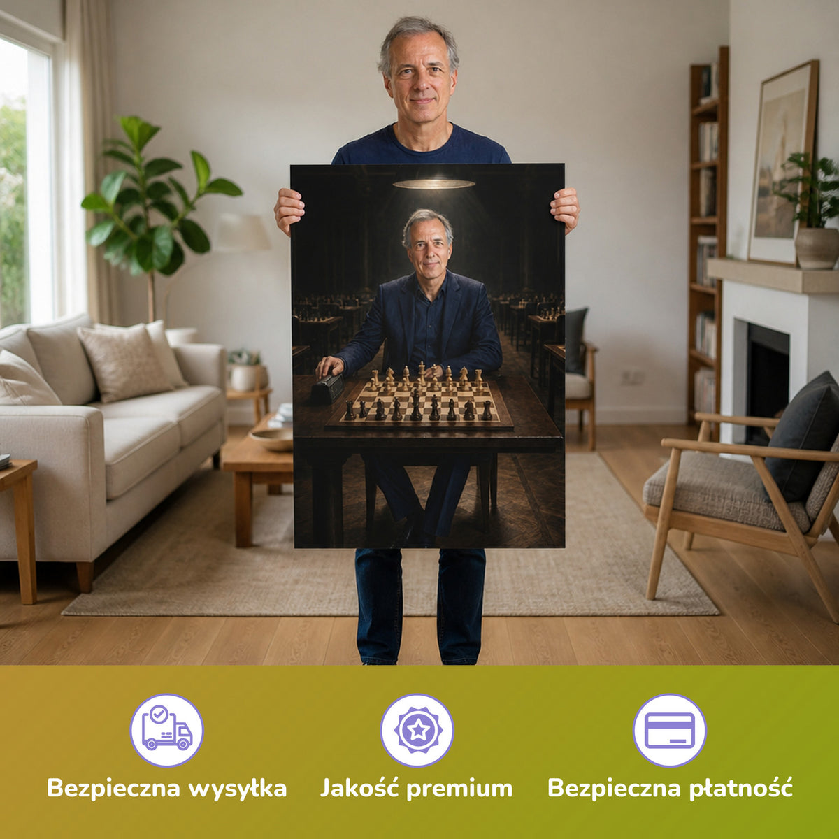  – mężczyzna trzymający wydrukowany plakat