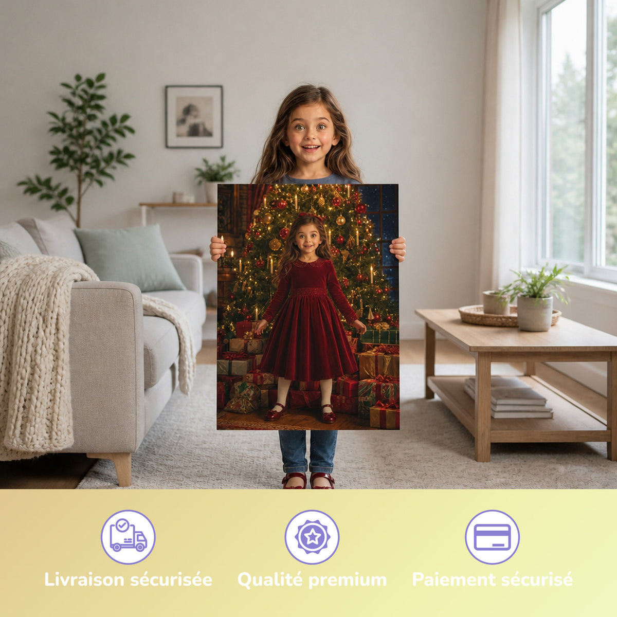 Réveillon de Noël – fille tenant l'affiche imprimée