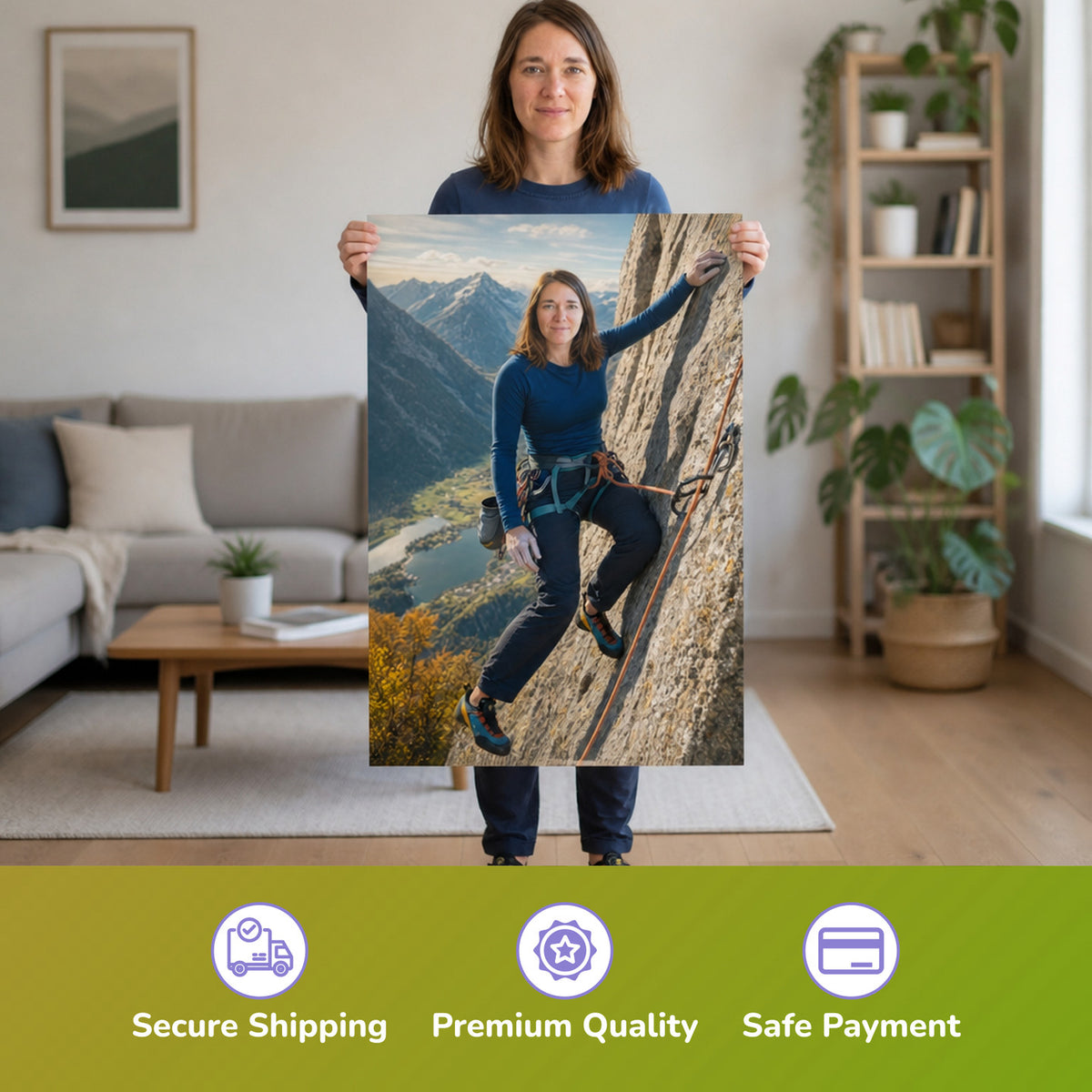  – Frau hält das gedruckte Poster