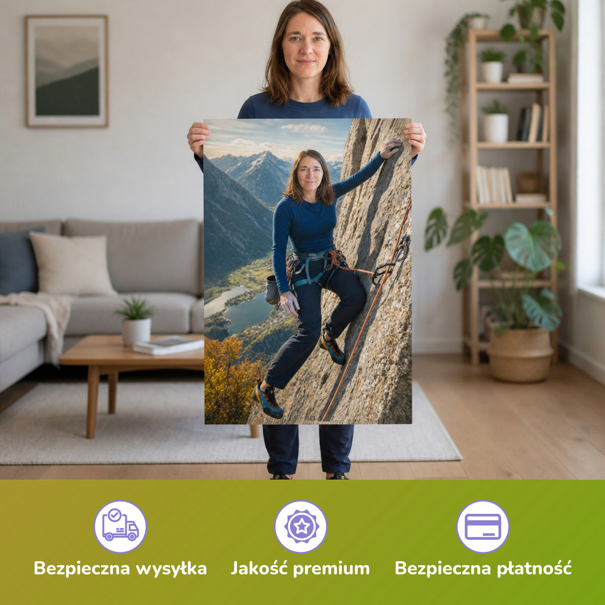  – kobieta trzymająca wydrukowany plakat