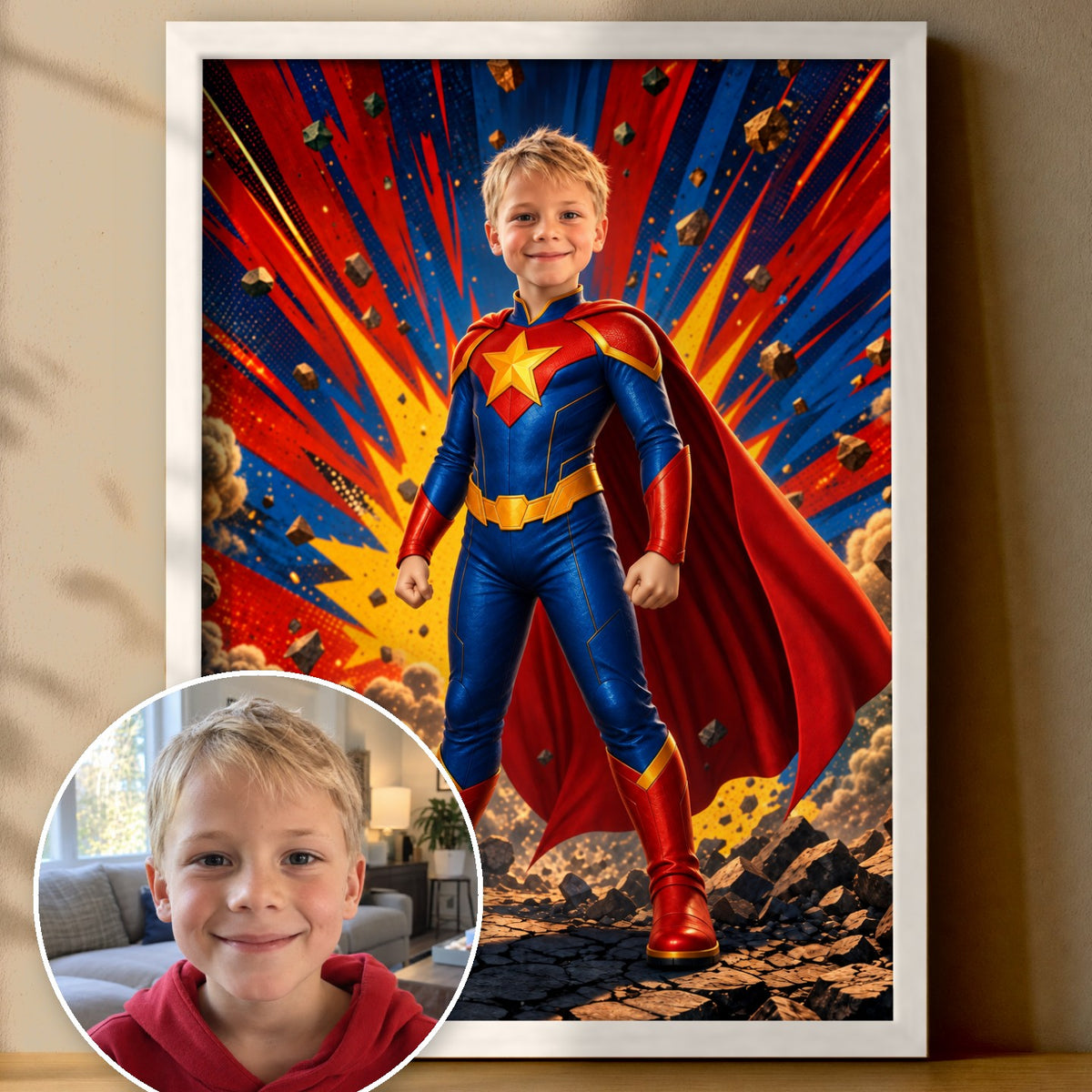 Comic-Superheld | Special-Edition "3D-Animation" – Poster im Rahmen