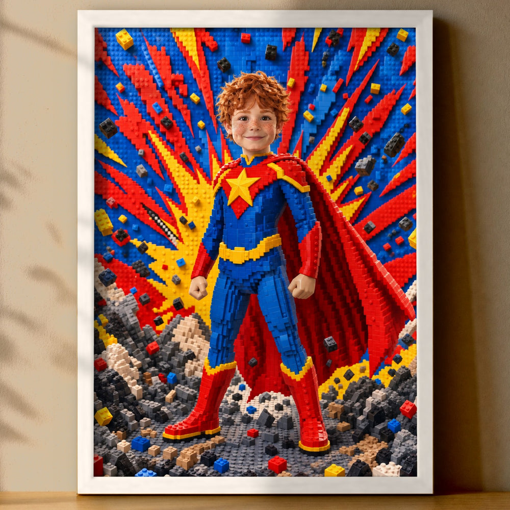 Comic-Superheld | Special-Edition "Baustein" – Poster an der Wand