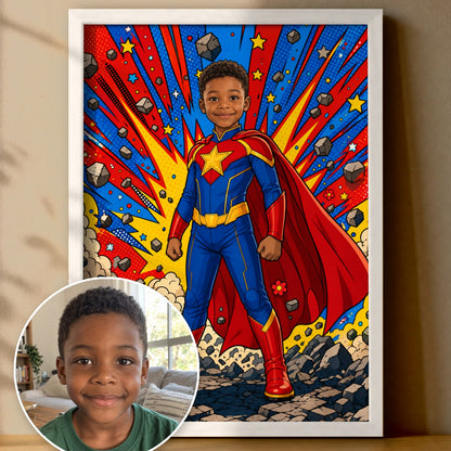 Comic-Superheld | Special-Edition "Cartoon" – Poster im Rahmen