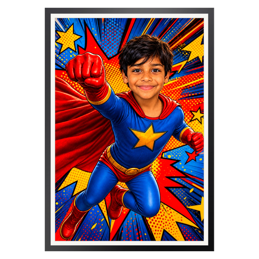 Comic-Superheld – Poster im Rahmen