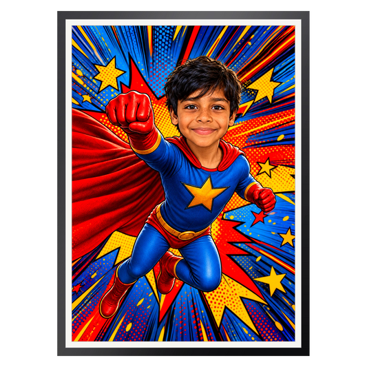 Comic-Superheld – Poster im Rahmen