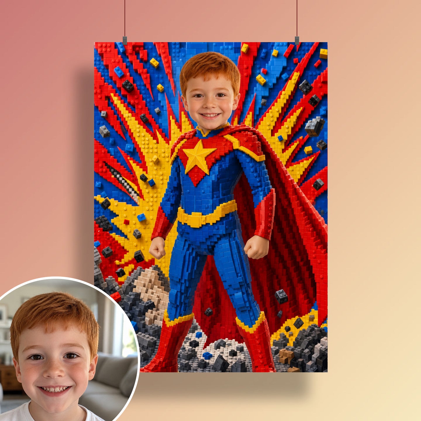 Comic-Superheld | Special-Edition "Baustein" – Poster an der Wand