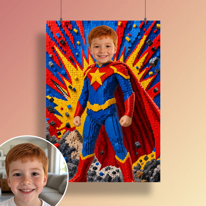 Comic-Superheld | Special-Edition "Baustein" – Poster an der Wand