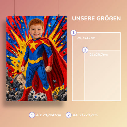 Comic-Superheld | Special-Edition "Baustein" – Größen A3 und A4