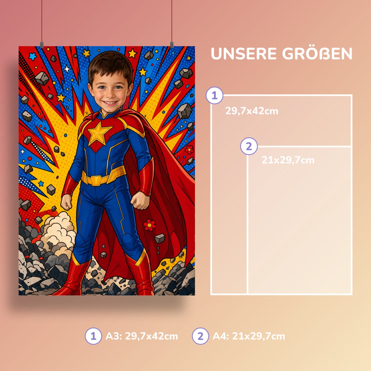 Comic-Superheld | Special-Edition "Cartoon" – Größen A3 und A4