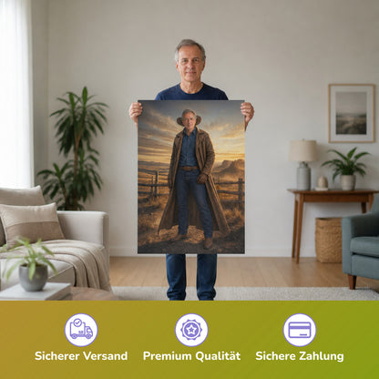  – Mann hält das gedruckte Poster
