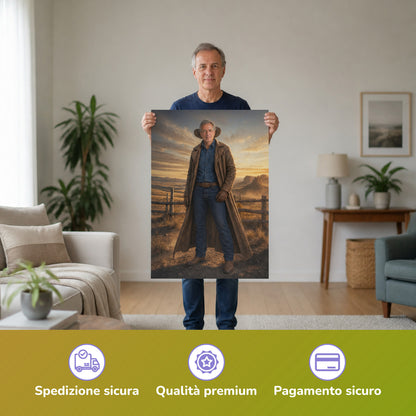  – Mann hält das gedruckte Poster