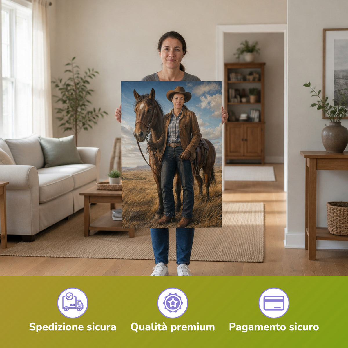  – Frau hält das gedruckte Poster