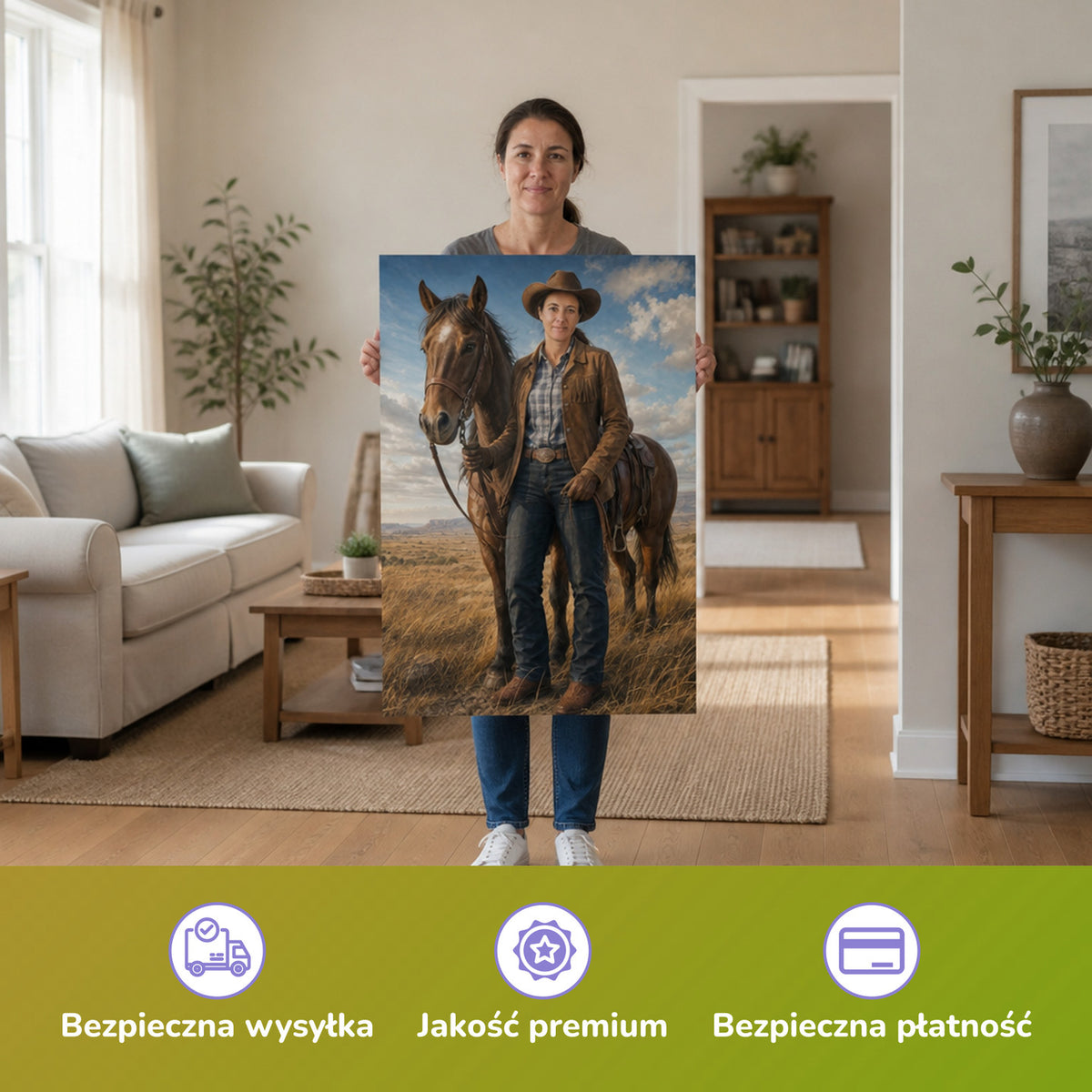  – Frau hält das gedruckte Poster