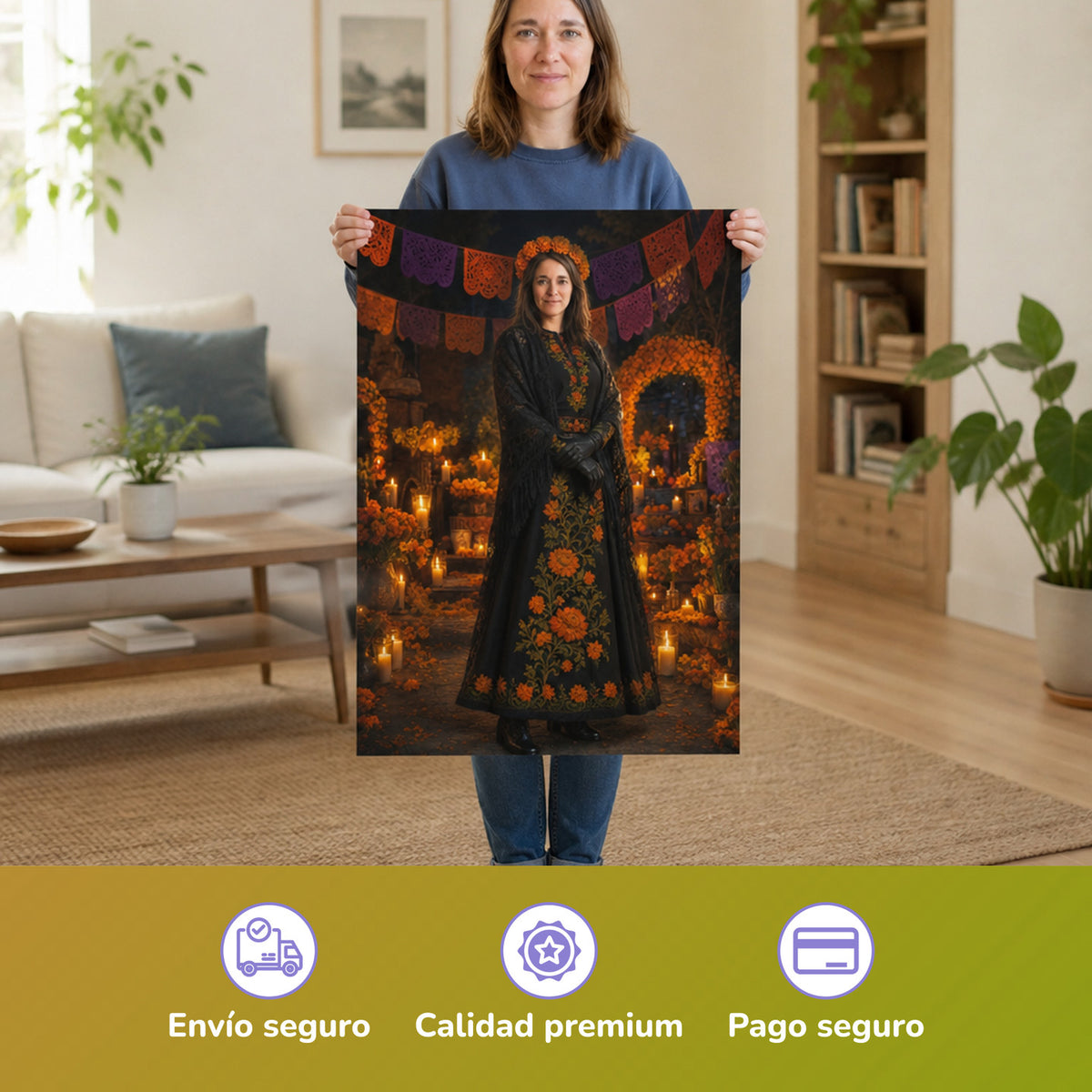  – Frau hält das gedruckte Poster
