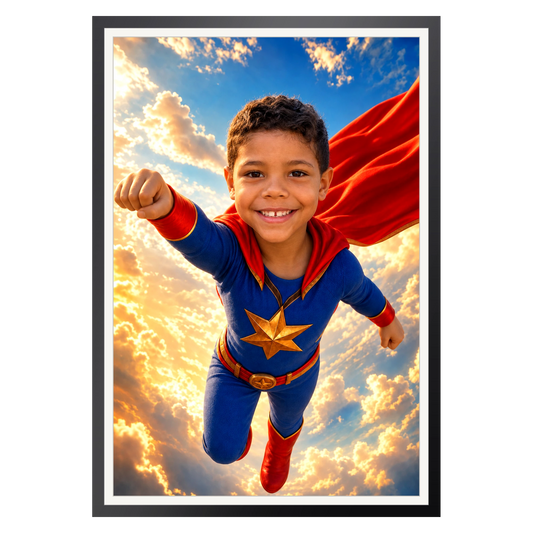 Der fliegende Superheld – Poster im Rahmen
