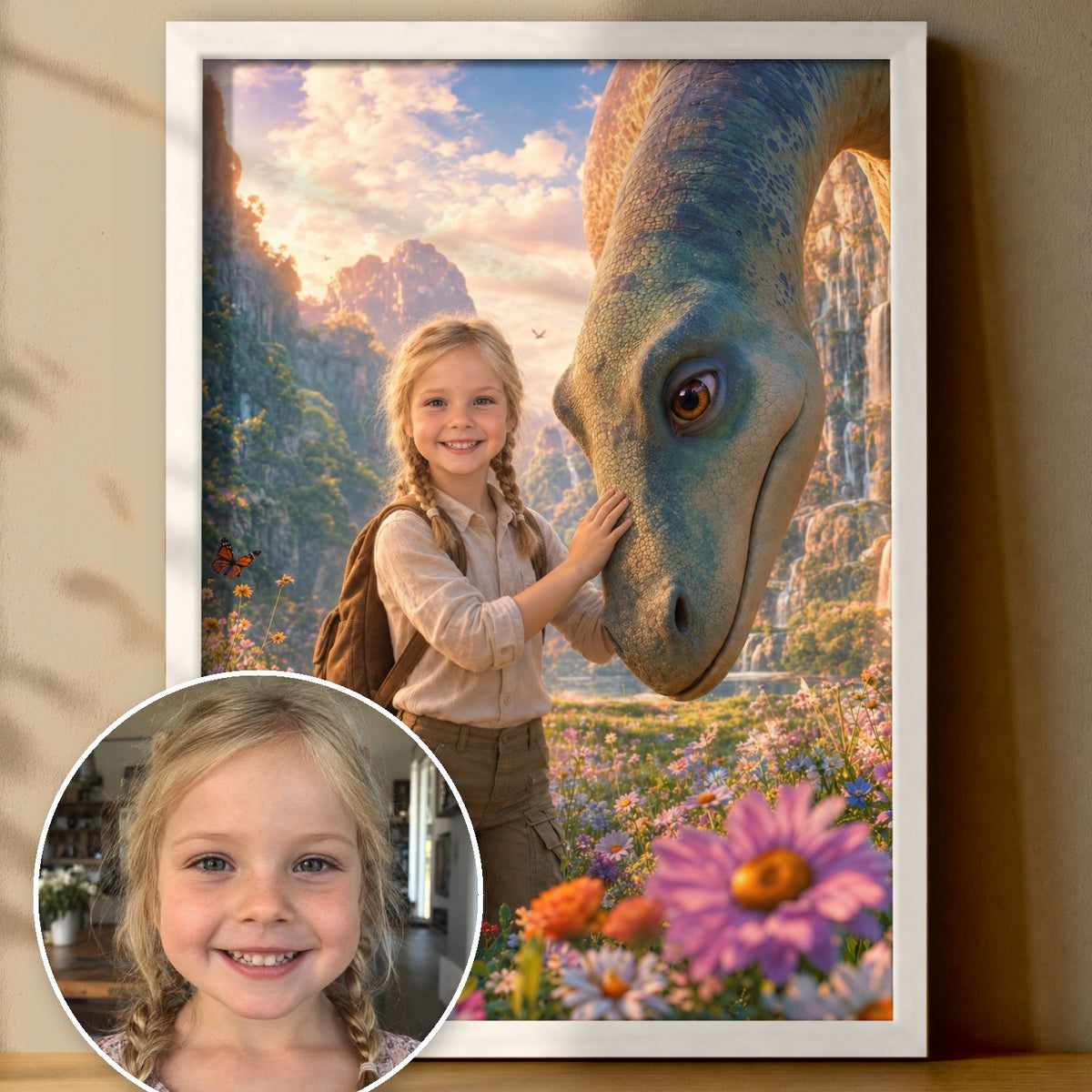 Der freundliche Dino-Riese – Poster im Rahmen