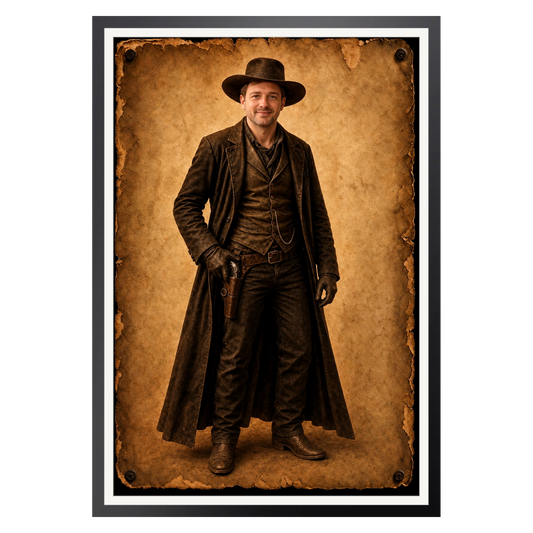 Der Outlaw in Sepia – Poster im Rahmen