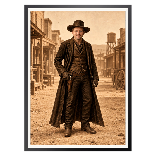 Der Outlaw in Sepia – Poster im Rahmen