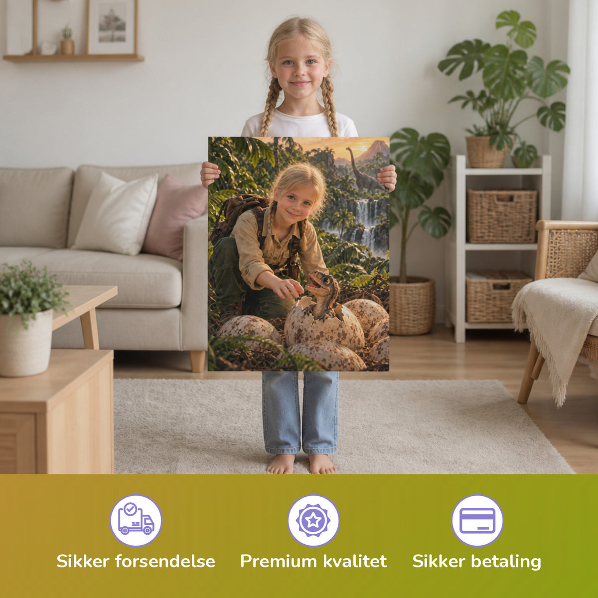 Dino-Baby schlüpft aus dem Ei — Barn holder den trykte plakat