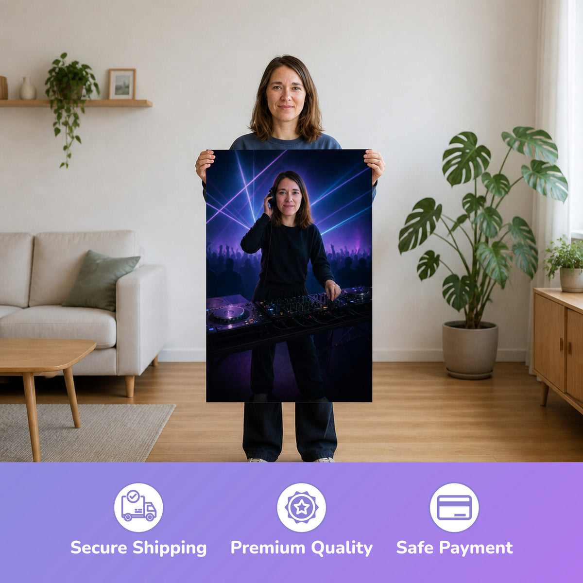  – Frau hält das gedruckte Poster