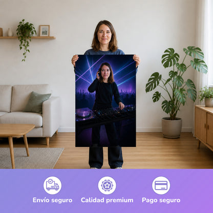  – Frau hält das gedruckte Poster