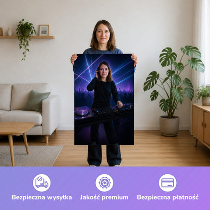  – Frau hält das gedruckte Poster