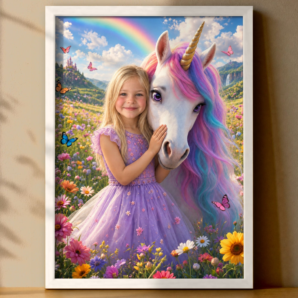 Einhorn am Regenbogen – Poster an der Wand