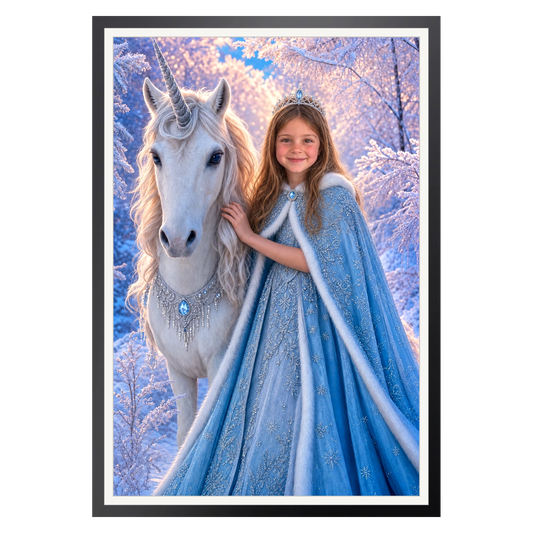 Einhorn im Frostwald – Poster im Rahmen