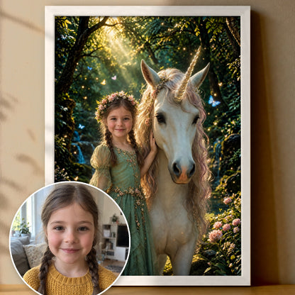 Einhorn im Zauberwald – Poster im Rahmen