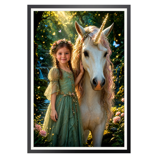 Einhorn im Zauberwald – Poster im Rahmen