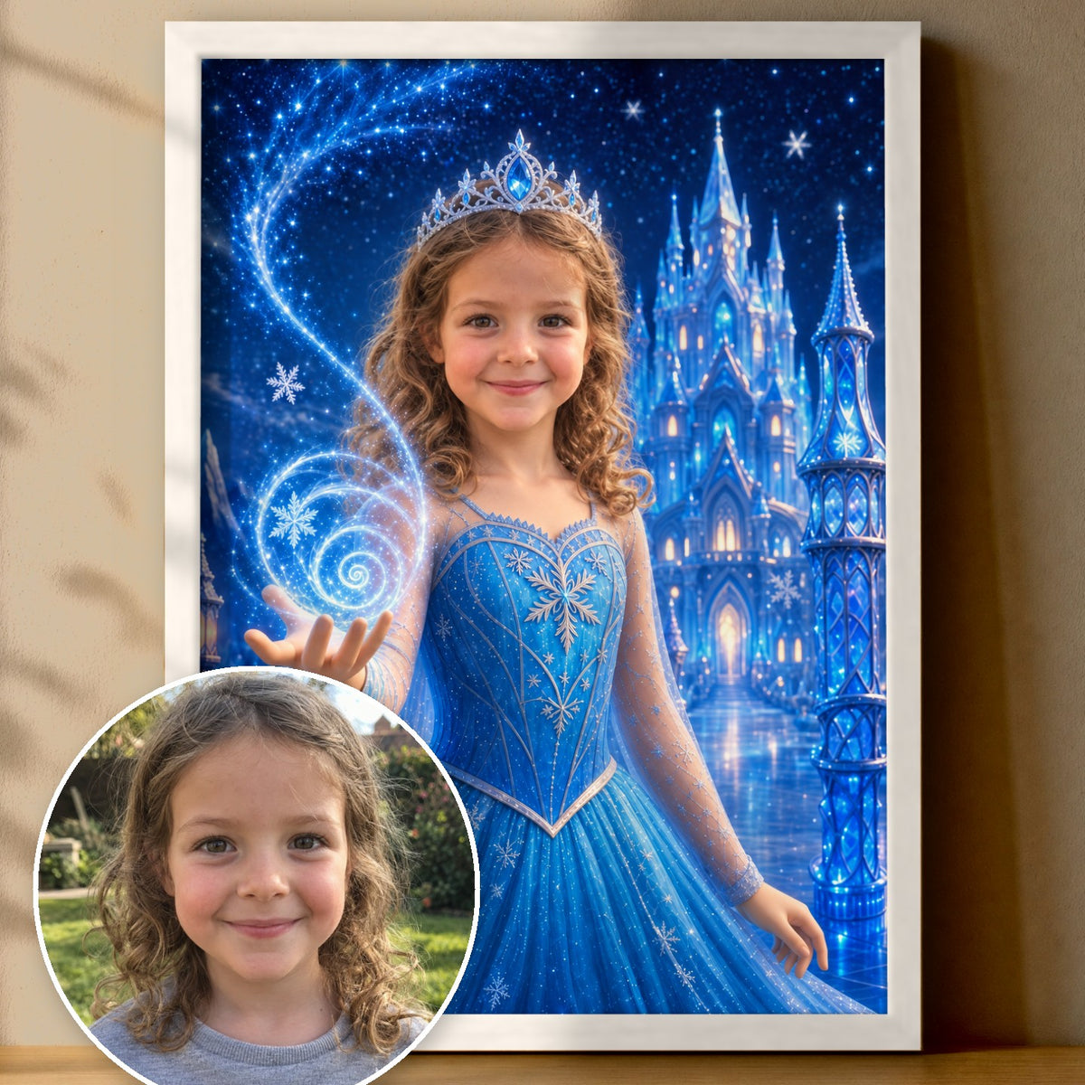 Eisprinzessin am Eisschloss | Special-Edition "3D-Animation" – Poster im Rahmen