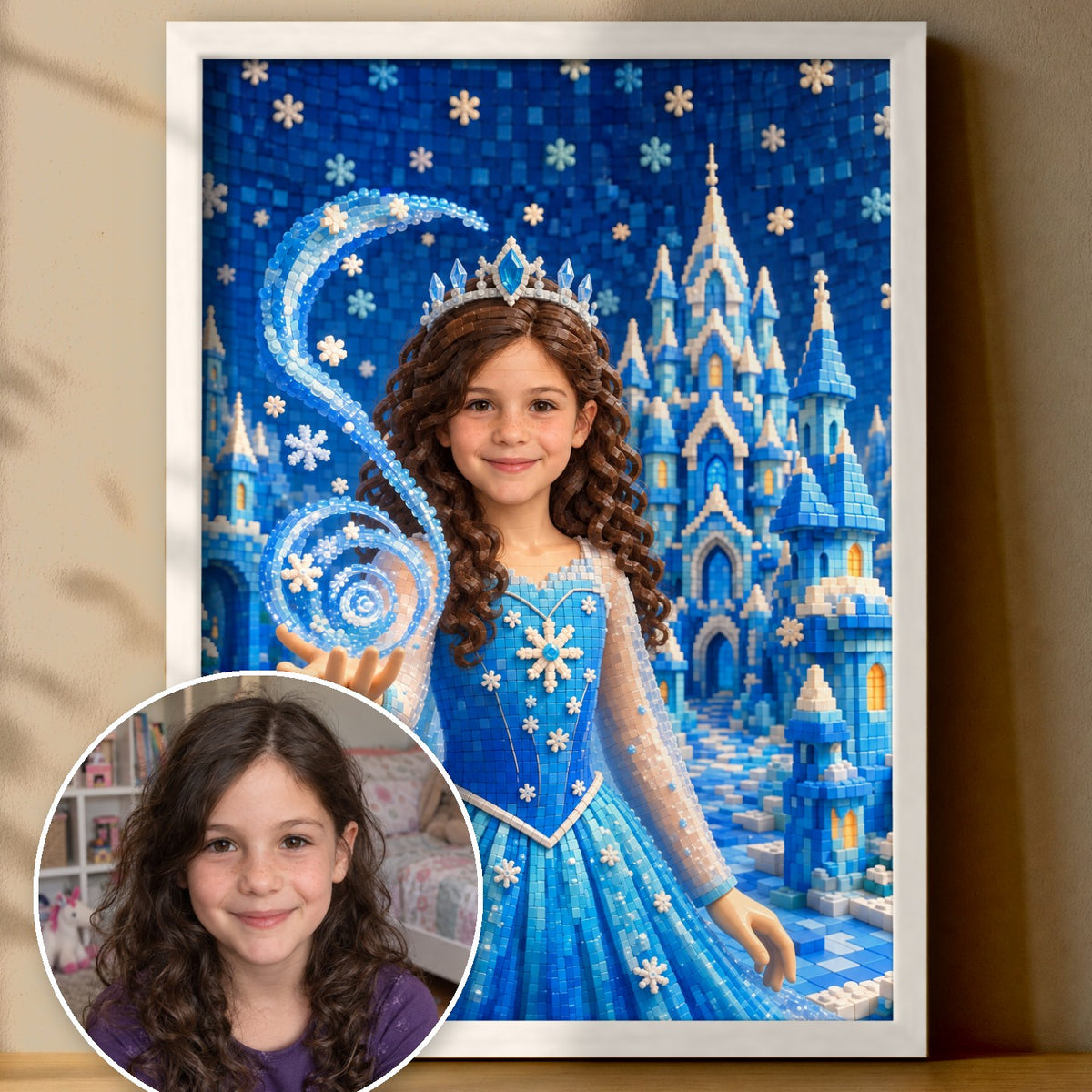 Eisprinzessin am Eisschloss | Special-Edition "Baustein" – Poster im Rahmen