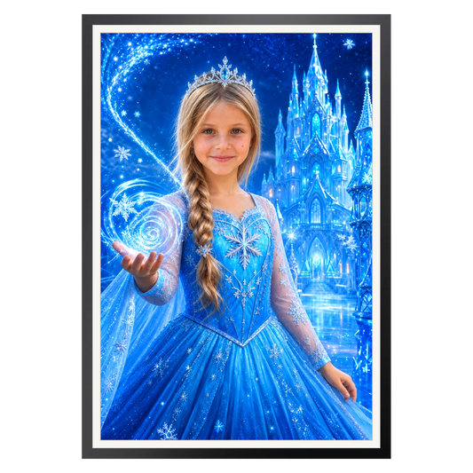 Eisprinzessin am Eisschloss – Poster im Rahmen