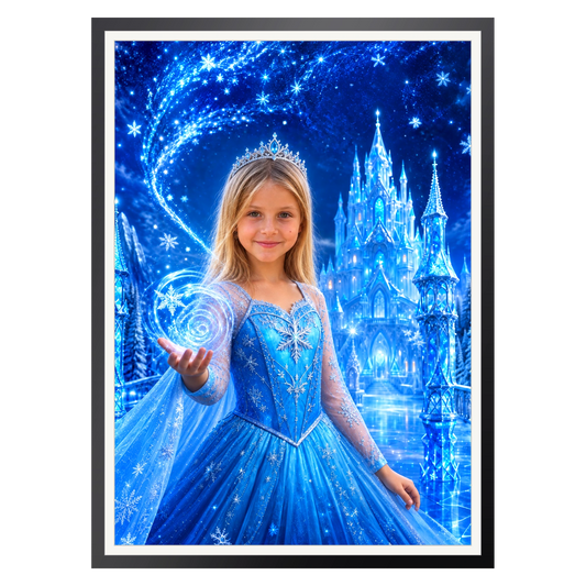 Eisprinzessin am Eisschloss – Poster im Rahmen