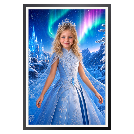 Eisprinzessin im Polarlicht – Poster im Rahmen