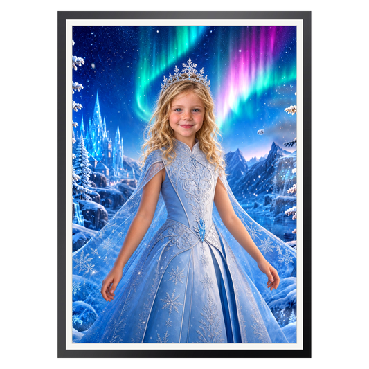 Eisprinzessin im Polarlicht – Poster im Rahmen