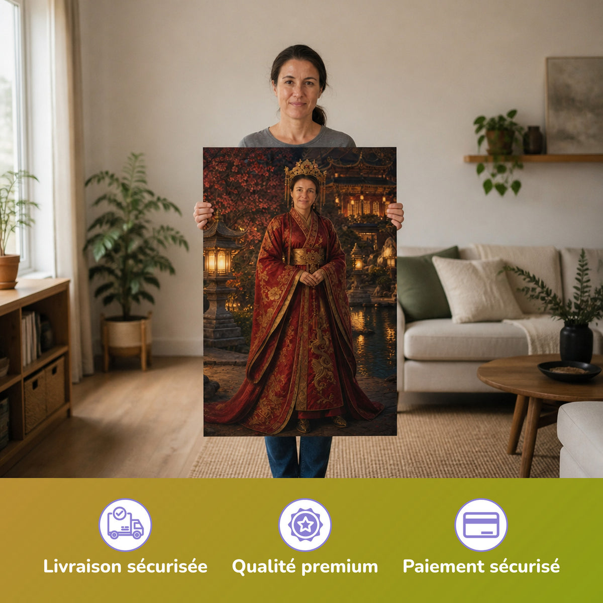  – femme tenant l'affiche imprimée