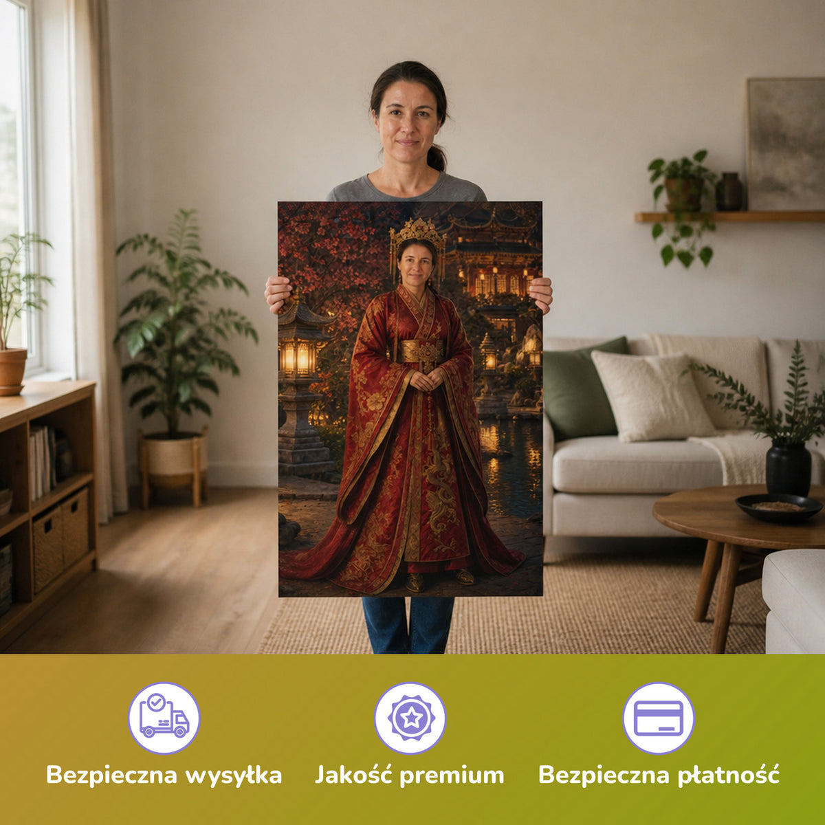  – kobieta trzymająca wydrukowany plakat