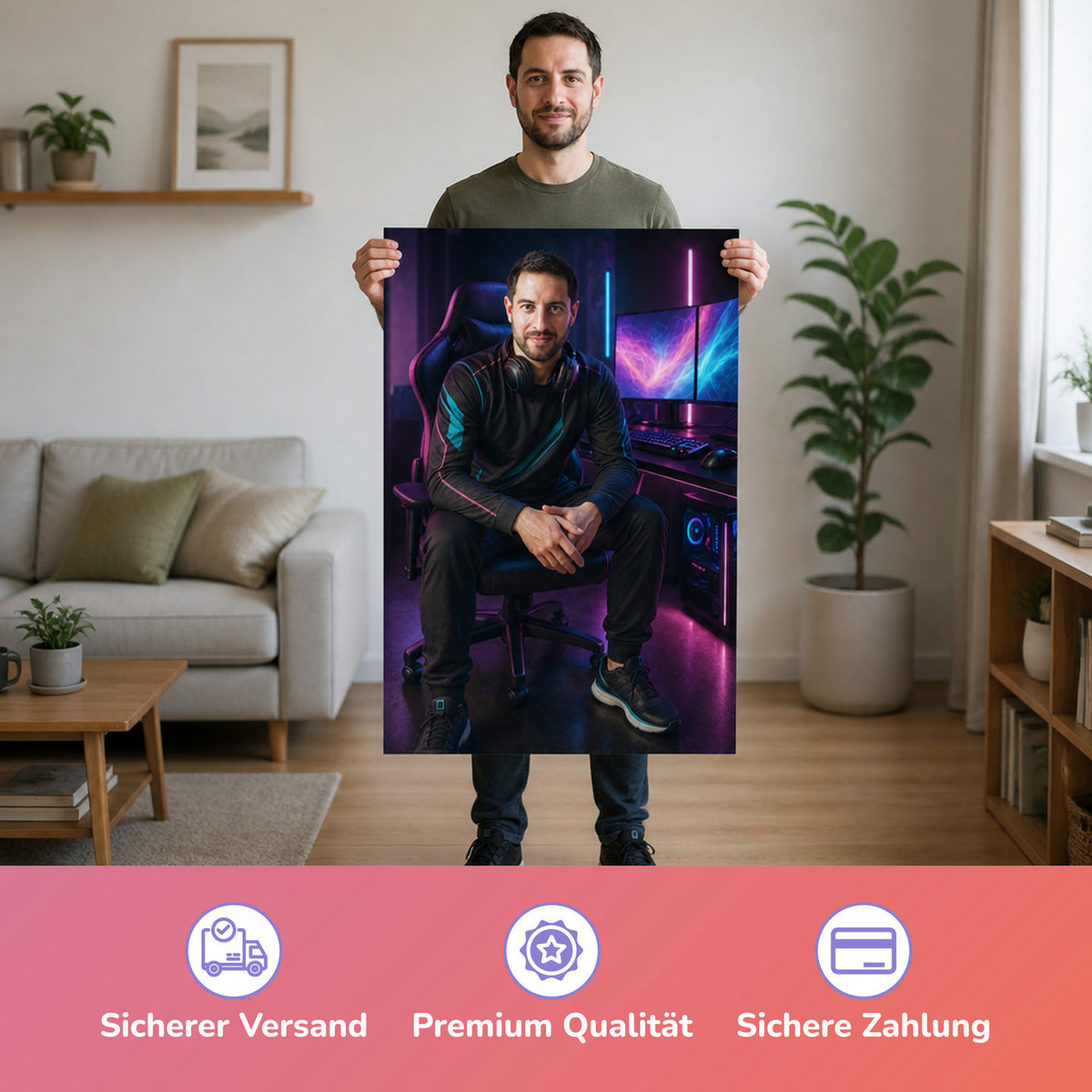  – Mann hält das gedruckte Poster