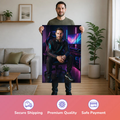  – Mann hält das gedruckte Poster