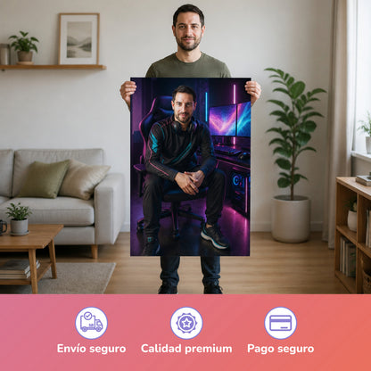  – Mann hält das gedruckte Poster
