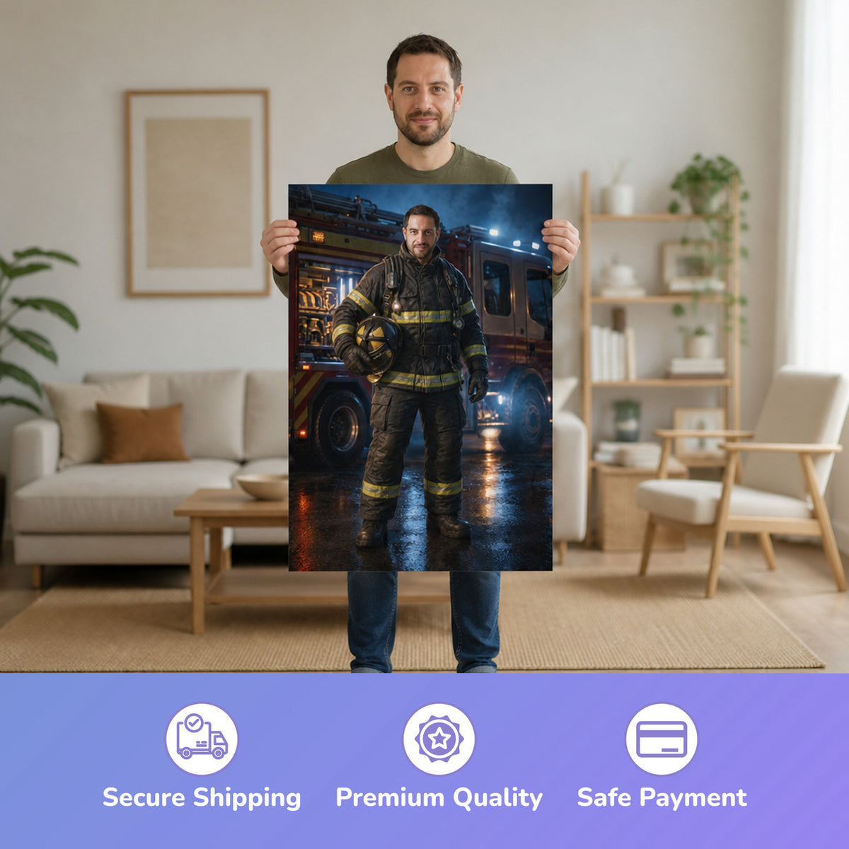  – Mann hält das gedruckte Poster
